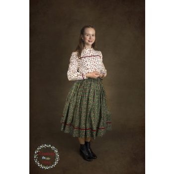 Sötétzöld piros rózsás sima szoknya